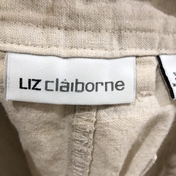 LIZ CLAIBORNE linen blend wide leg cropped pants. Size 12 beach summer vacation - Picture 6 of 8